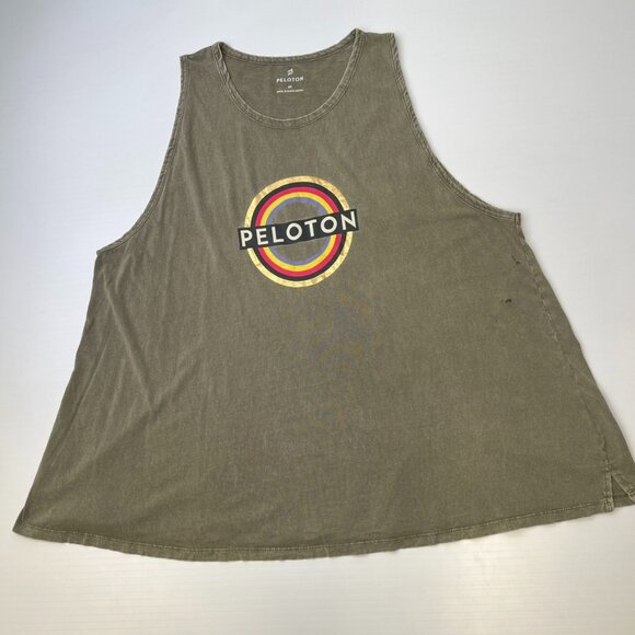Peloton Tops - Peloton Shirt Women 2X Plus Sleeveless Olive Spell Out Metallic Tank Top Core Go